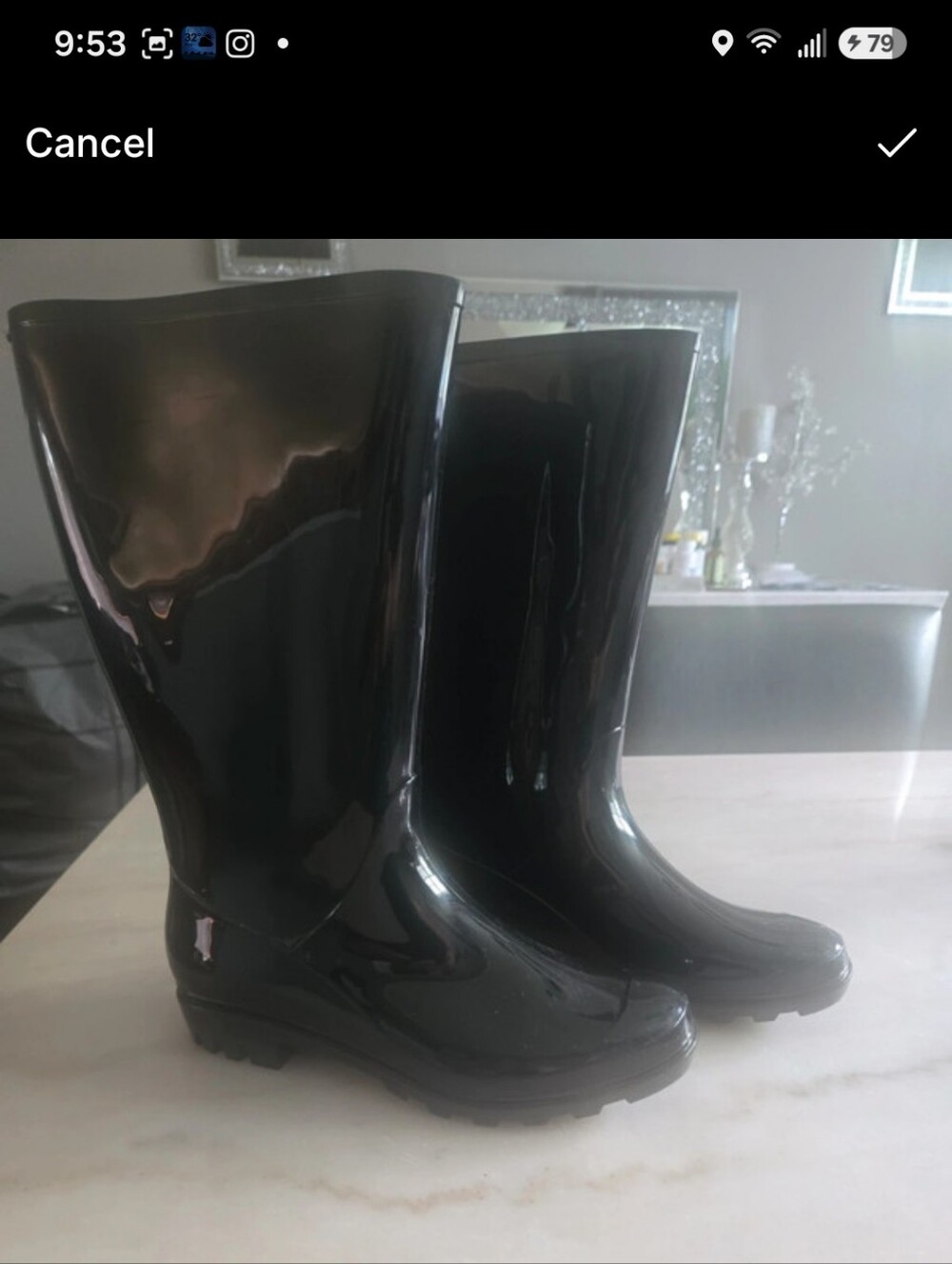 Time and Tru Black Glossy Women's 10 Wide Rain Waterproof Knee High Boots
